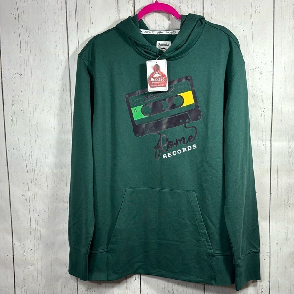 Roots73 Rome Records Graphic Hoodie Green Unisex Size L Retro Streetwear